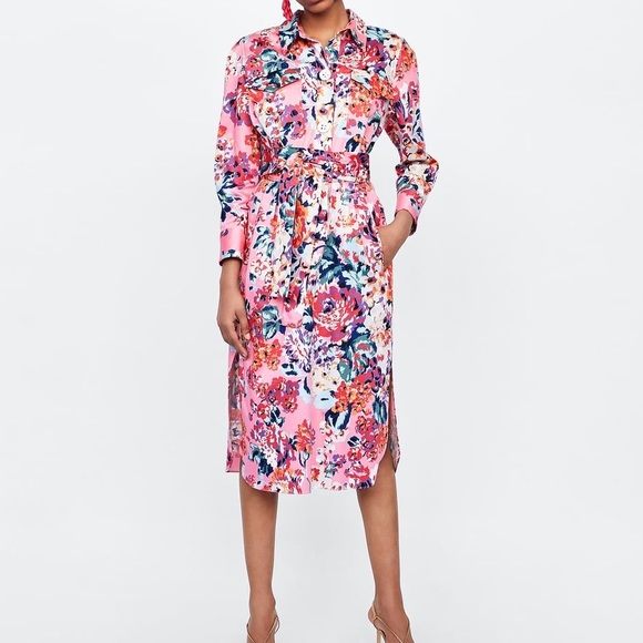 Zara Dresses & Skirts - Zara Floral Print Shirt Dress